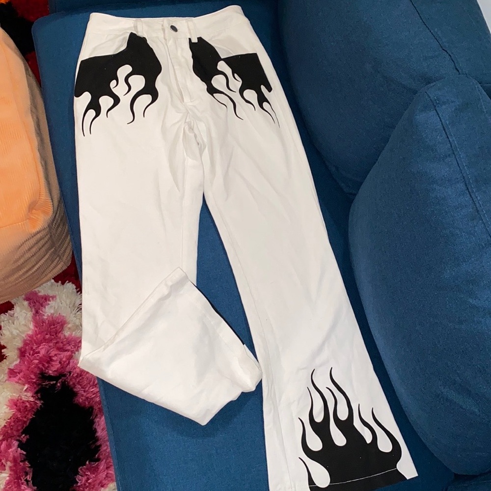 White And Black Flame Jeans